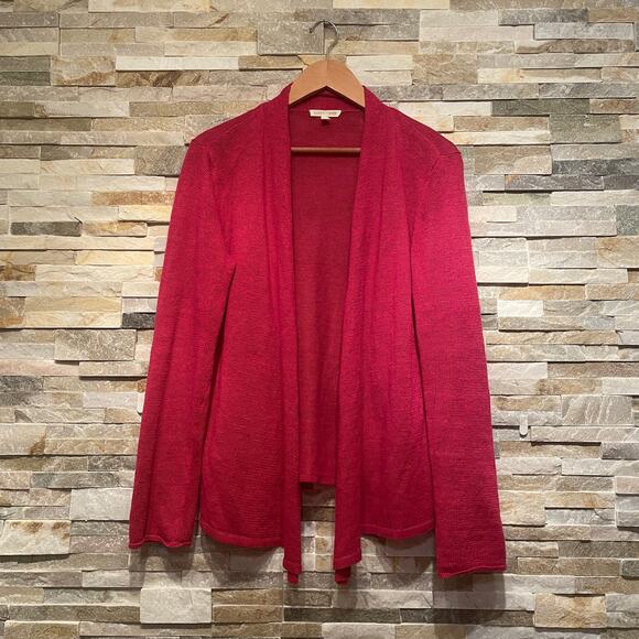Eileen Fisher S Open Front Cardigan | 100% Linen, Red Pink Knit, Minimalist NWOT - Picture 1 of 5